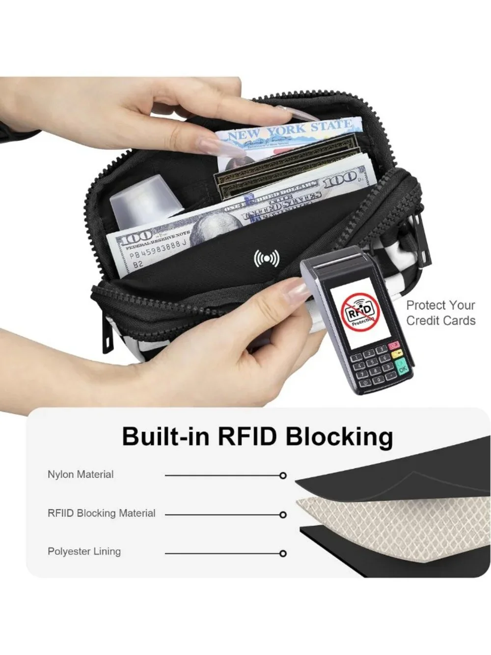 Quilted Nylon Wristlet Wallet for Women - 4 Zipper Travel Credit Card & Phone